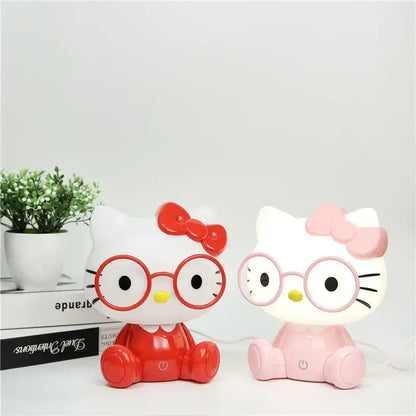Two hello kitty red and pink decorbites cartoon animal night light lamps with bows and glasses for bedroom decor