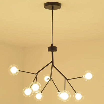 Black metal decorbites heracleum firefly chandelier with clear gold glass globe bulbs for dining room lighting