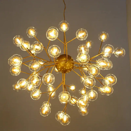 Golden branch-style decorbites heracleum firefly chandelier with clear glass globe bulbs for dining room light decor