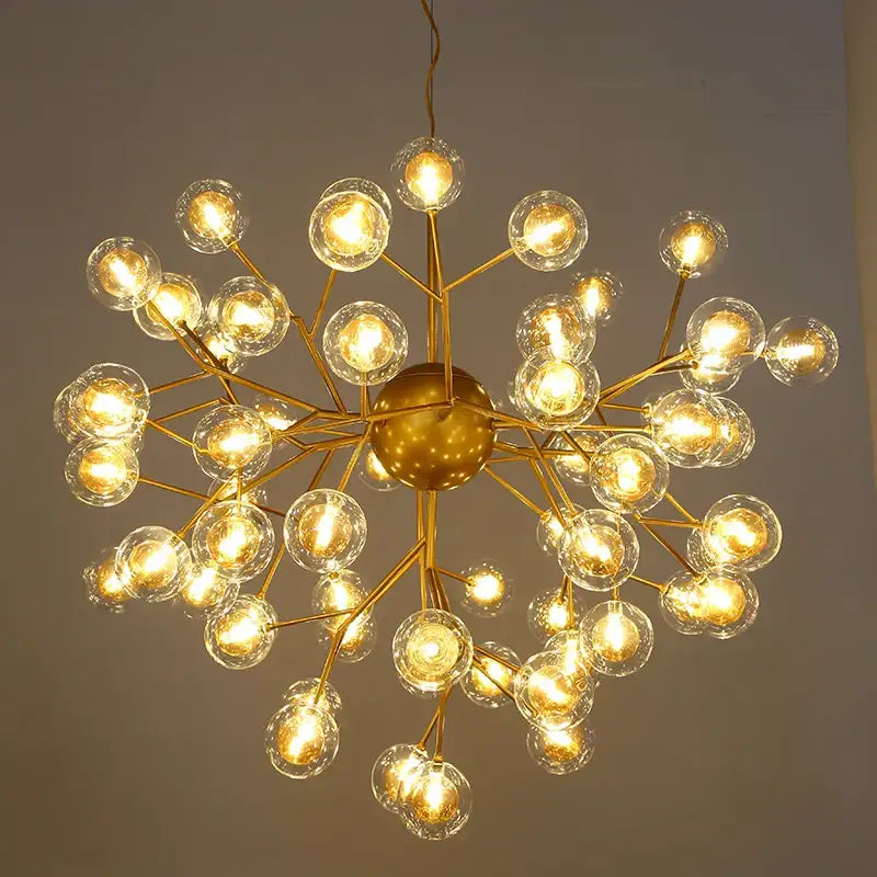 Golden branch-style decorbites heracleum firefly chandelier with clear glass globe bulbs for dining room light decor