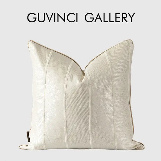 Cream-colored herringbone jacquard cushion with subtle diagonal ribbed texture and clean seams for living room decor