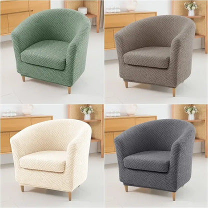 Herringbone jacquard elastic armchair slipcover in green stretchy fabric for cozy living room decor