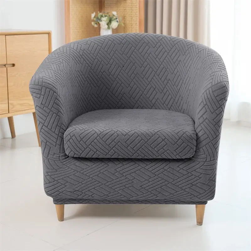 Gray woven-textured herringbone jacquard elastic stretch armchair slipcover for living room decor