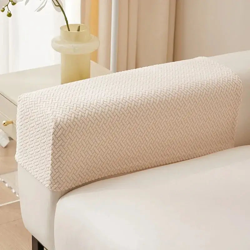 Beige knit fleece herringbone textured fabric sofa backrest cover showing the back side for living room set