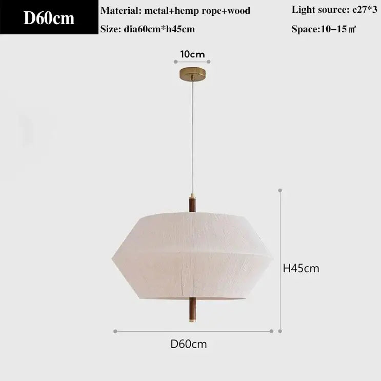Hexagonal cream pendant light with hemp rope rattan texture by decorbites, ideal for dining room decor