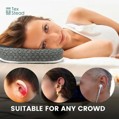 Gray hexagonal memory foam ear guard pillow with white trim for ultimate comfort and bedroom side sleeper support