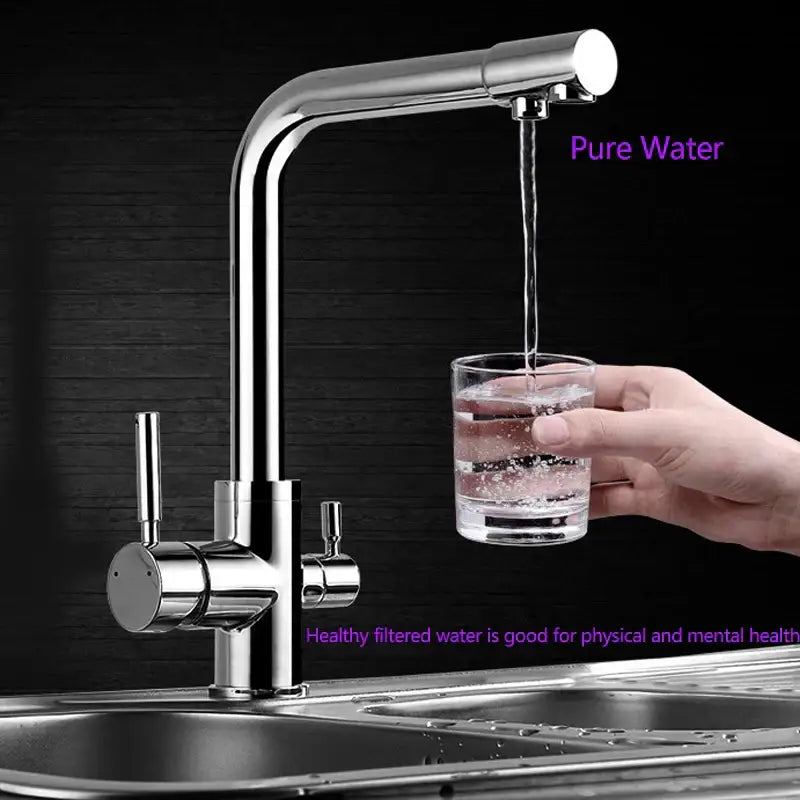 High arc dual spout chrome kitchen faucet with shiny chrome finish curved spout dual handles decorbites dual spout chrome