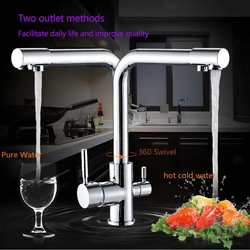 High arc dual spout chrome kitchen faucet with pull down sprayer 360-degree swivel and separate hot cold controls decorbites dual spout chrome