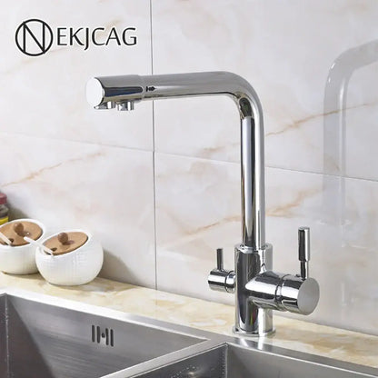 High arc dual spout chrome kitchen faucet with pull down sprayer and dual handles by decorbites dual spout chrome model