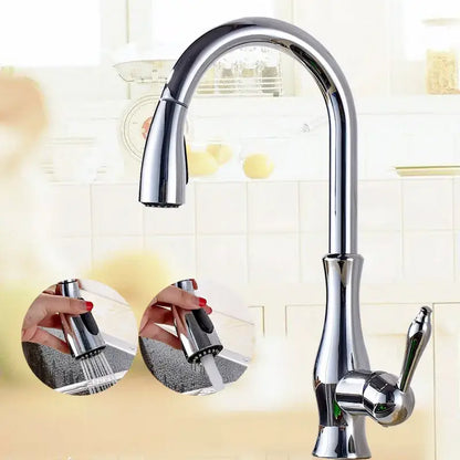 High arch gold brass kitchen faucet with chrome finished pull-down curved spout and single lever handle decorbites brass kitchen faucet