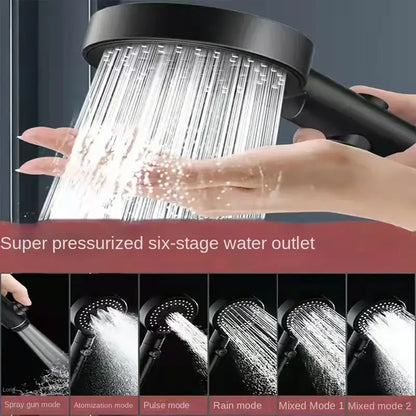 Black handheld shower head with high pressure and multiple spray settings for decorbites black round bathroom use