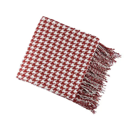 Cozy red and white houndstooth throw blanket with fringed edges perfect for decorbites houndstooth throw blanket decor