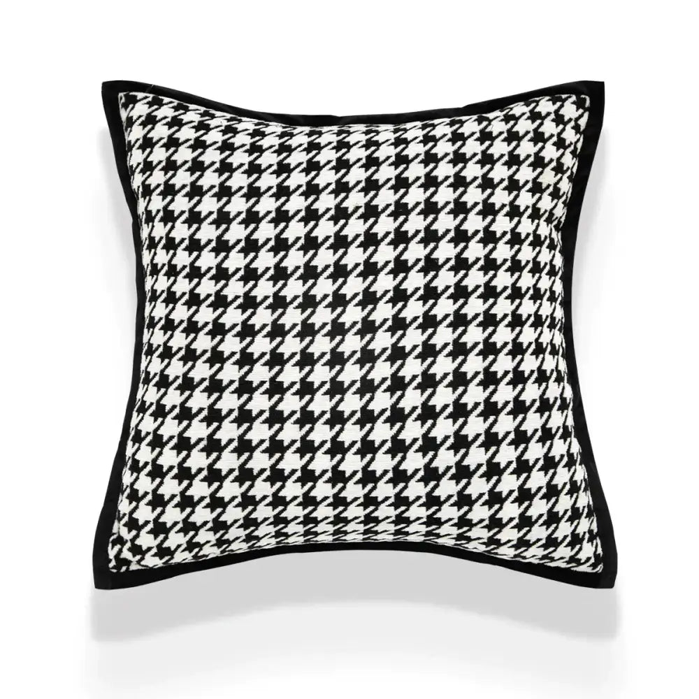 Black and white houndstooth jacquard pillowcase with solid black border for living room decor by decorbites houndstooth jacquard