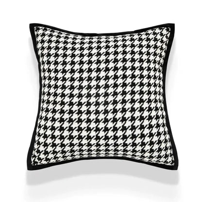 Black and white houndstooth jacquard pillowcase with solid black border for living room decor by decorbites houndstooth jacquard