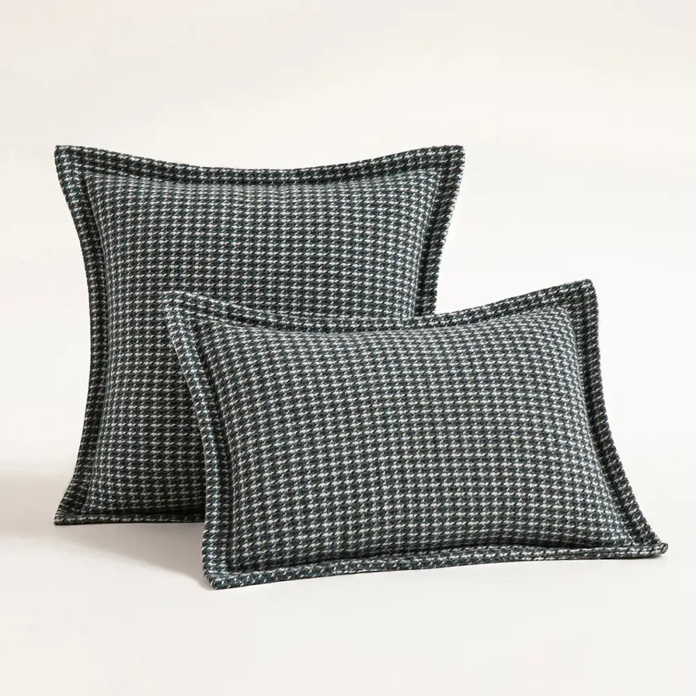 Dark gray and white houndstooth square cushion cover with textured woven fabric for living room decorbites decor