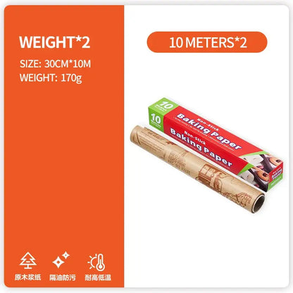 Illustrated red and green packaged grease-resistant baking paper rolls with vintage newspaper print for kitchen food wrapping