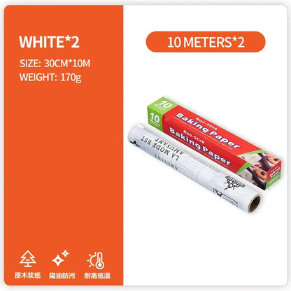 Illustrated grease-resistant baking paper in white non-stick material 10 meters per roll in red and green box