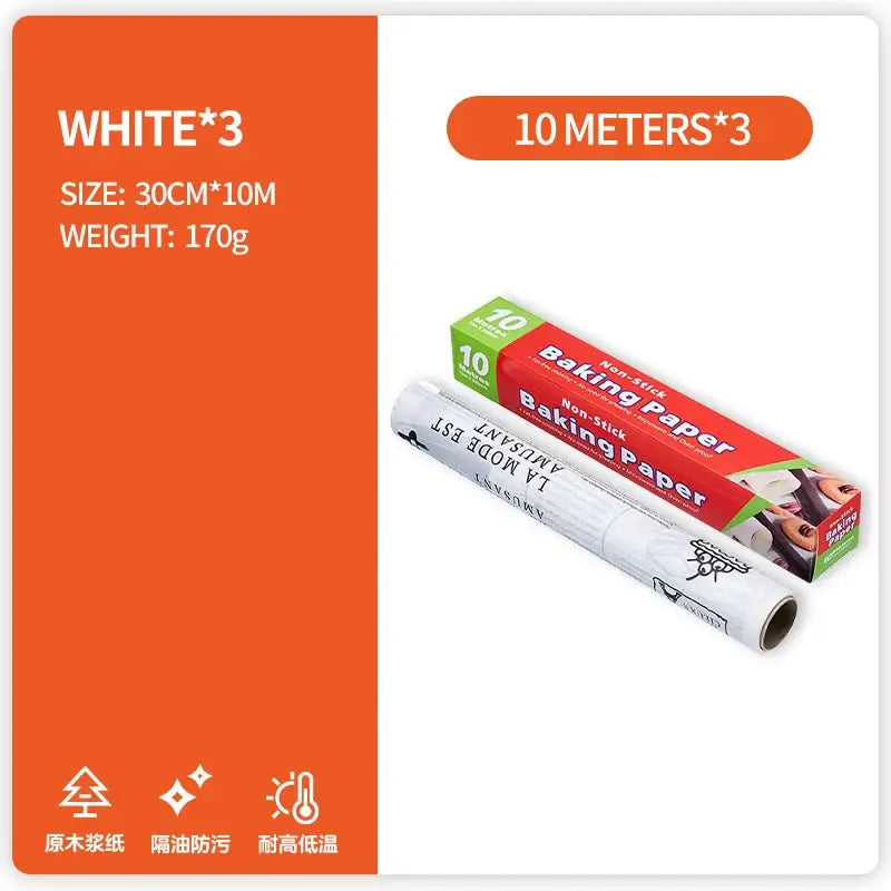 White grease-resistant baking paper roll 10 meters packaged in red and green box for kitchen food wrapping