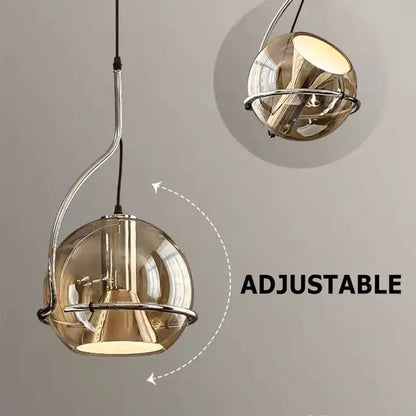 Adjustable spherical pendant light with smoked glass globe and chrome frame for industrial amber glass decorbites pendant light