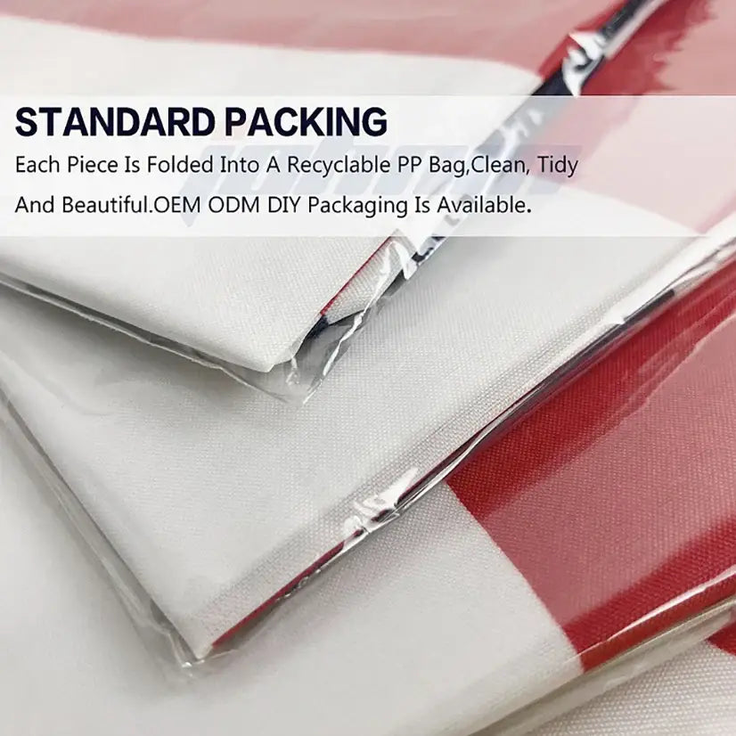White and red striped fabric folded in a clear recyclable pp bag for industrial anime tapestry wall hanging decorbites anime tapestry