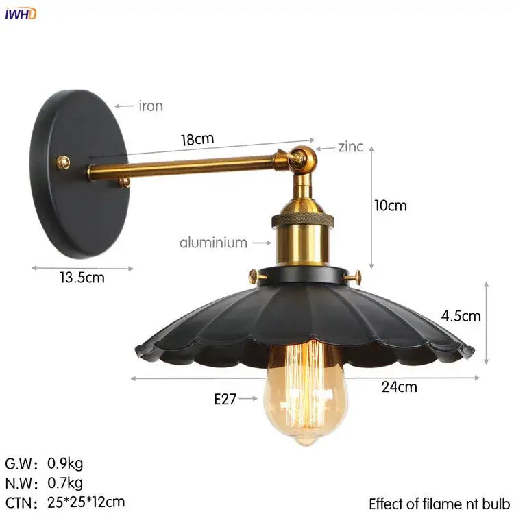 Black scalloped shade wall light with brass accents and e27 bulb socket decorbites antique gold rustic decor