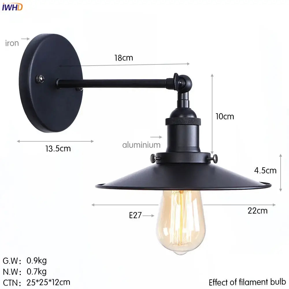 Industrial antique gold rustic wall light featuring black wrought iron and aluminum dome-shaped shade for living room decorbites antique gold