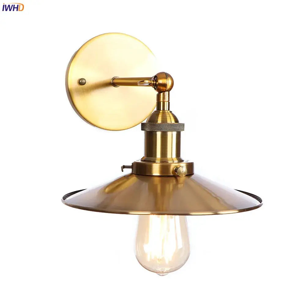 Brass-finished antique gold rustic wall light with vintage Edison bulb and wide shade by decorbites for living room decor