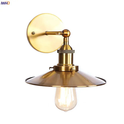 Brass-finished antique gold rustic wall light with vintage Edison bulb and wide shade by decorbites for living room decor