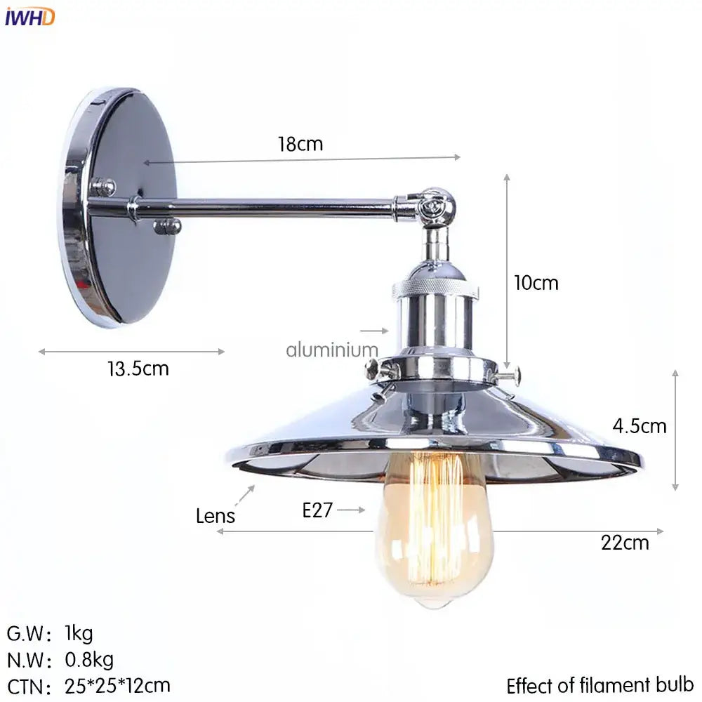 Industrial antique gold rustic wall light wall light with chrome finish and polished aluminum shade for living room decorbites antique gold