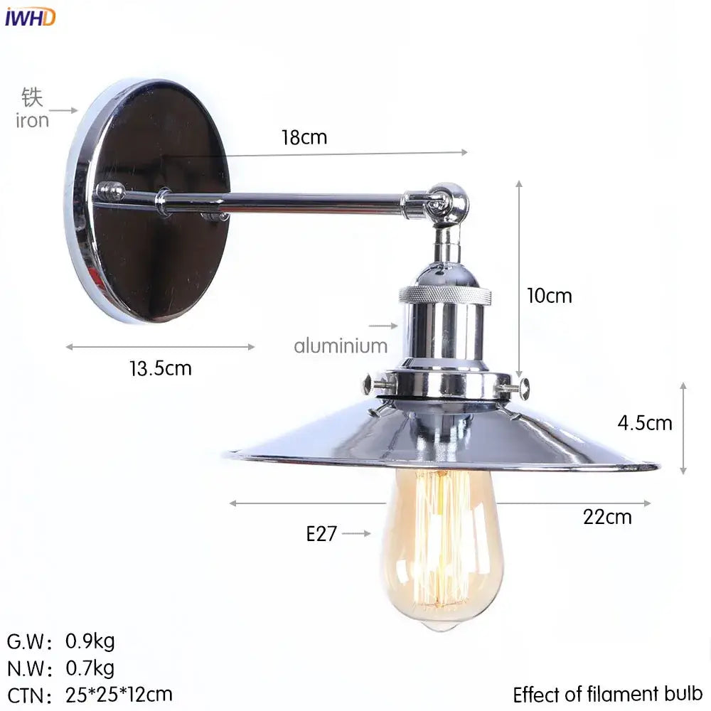 Industrial antique gold rustic wall light with chrome finished metal shade and exposed filament bulb for living room decorbites antique gold wall light