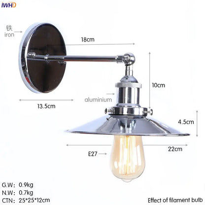 Industrial antique gold rustic wall light with chrome finished metal shade and exposed filament bulb for living room decorbites antique gold wall light