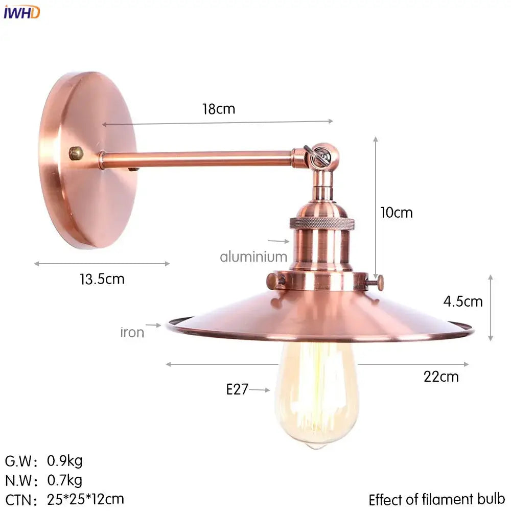 Industrial antique gold rustic wall light with copper finish, brass iron arm, aluminum base, and exposed filament bulb for living room decorbites antique gold wall light