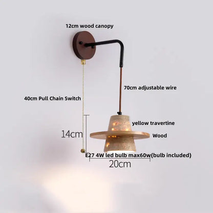 Industrial beige concrete wall lamp with 12cm wood canopy yellow travertine shade e27 led bulb decorbites led wall lamp