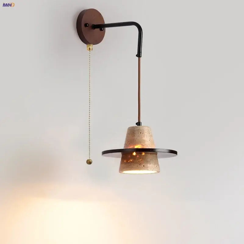 Industrial beige concrete wall lamp with textured shade and black metal arm decorbites led wall for bedroom pull chain