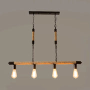 Industrial beige rope island light fixture with black metal frame natural twine and bare bulb design 220v-240v 110v-120v