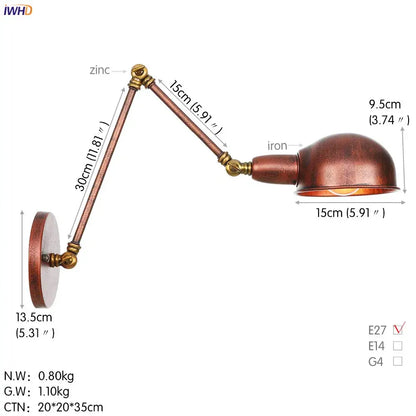 Copper-finished adjustable wall sconce with brass joints and dome shade for decorbites loft antique bedroom lighting