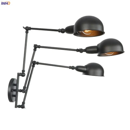 Industrial black 3 head adjustable wall sconce with matte finish and dome shades for decorbites loft antique edison lighting