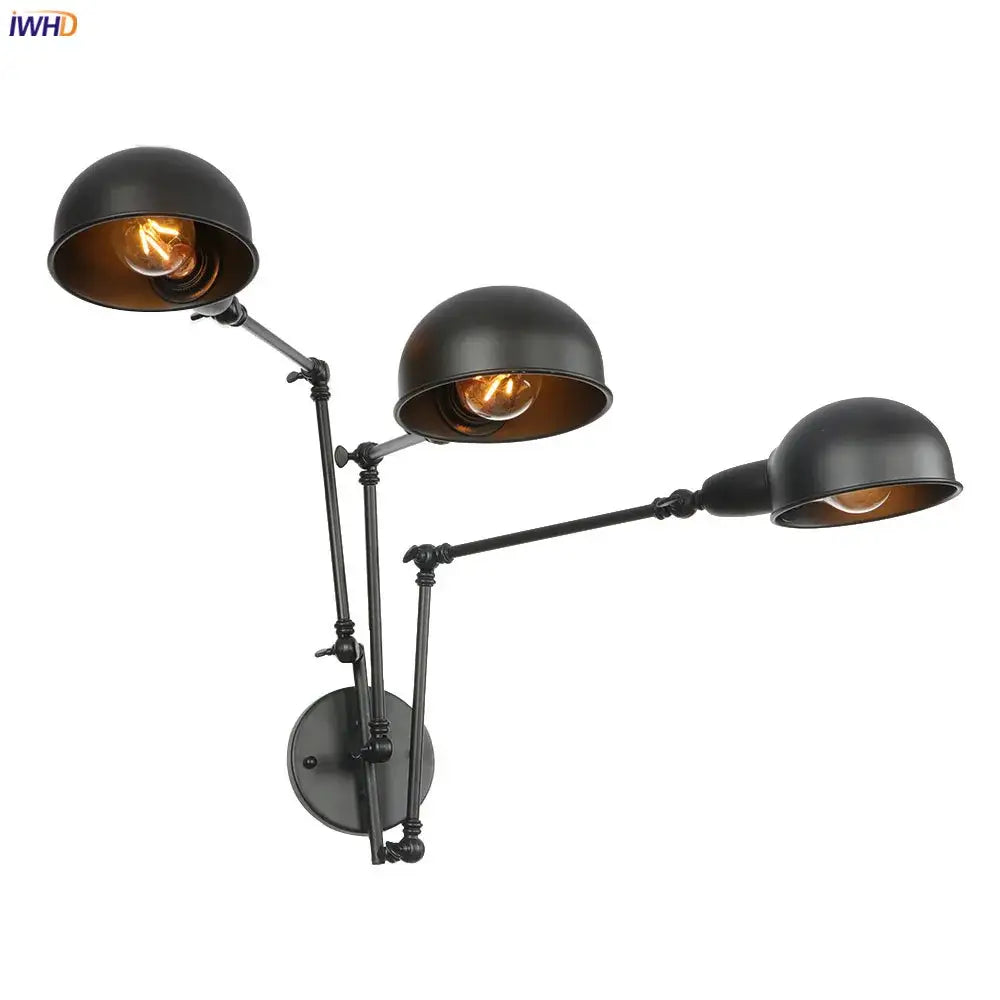 Industrial black 3 head adjustable wall sconce with matte finish and dome shades perfect for decorbites loft antique decor