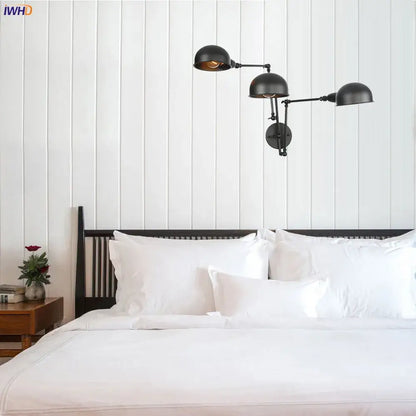 Industrial black 3 head adjustable wall sconce with dome lamps ideal for loft antique edison style bedroom decorbites lighting