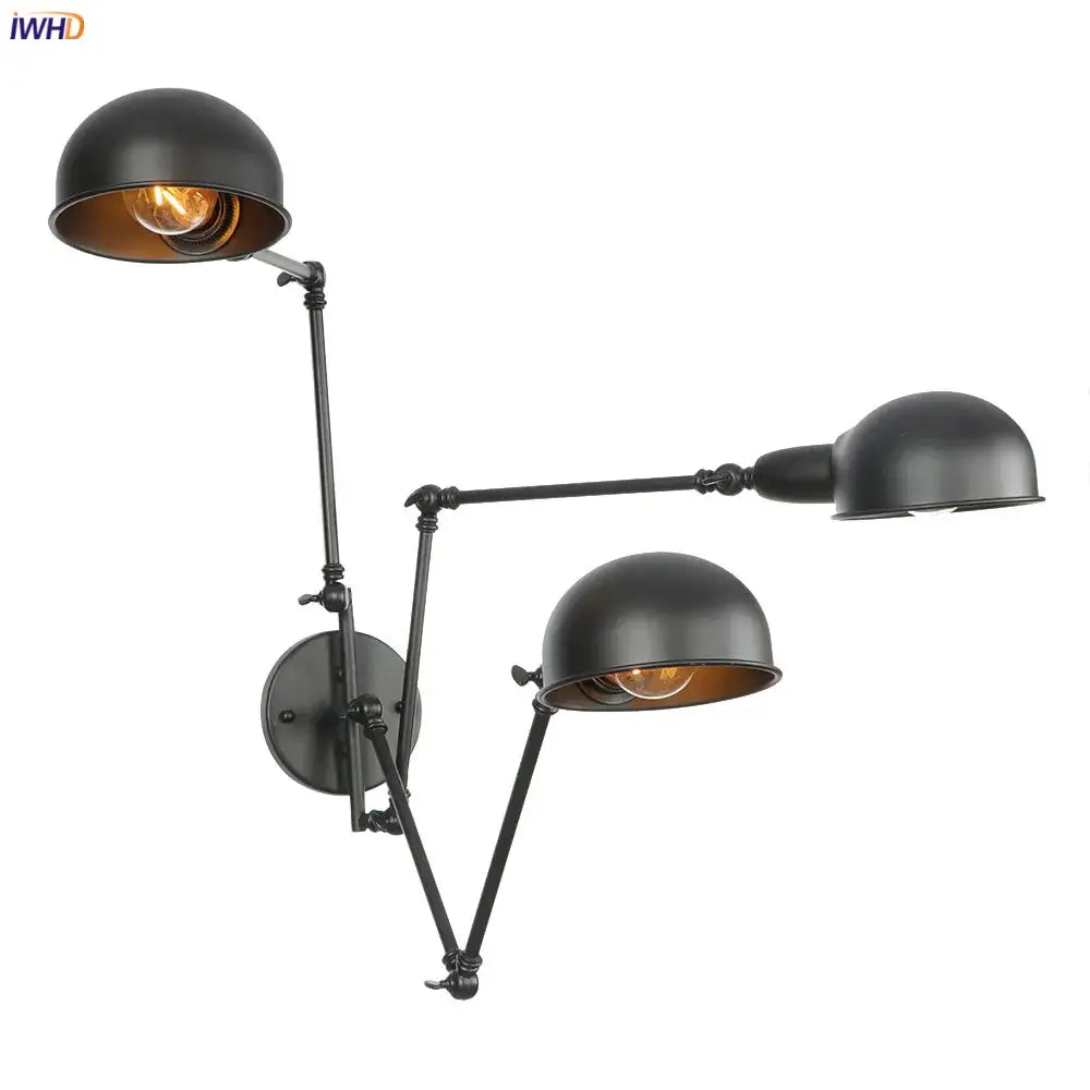 Industrial black 3 head adjustable wall sconce with dome shades for bedroom decorbites loft antique edison style lighting
