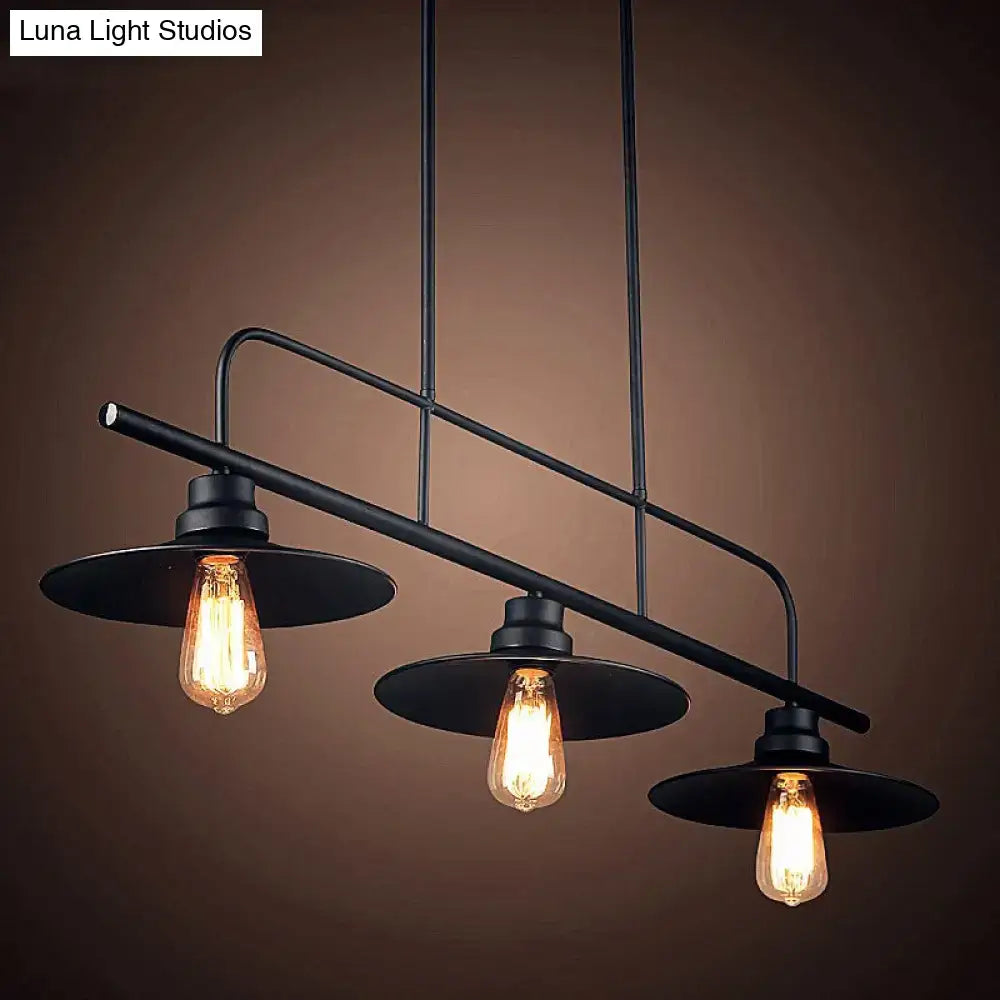 Black industrial style metal pendant chandelier with three exposed filament bulbs for island lighting fixture 220v-240v