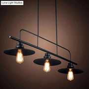 Black industrial style metal pendant chandelier with three exposed filament bulbs for island lighting fixture 220v-240v