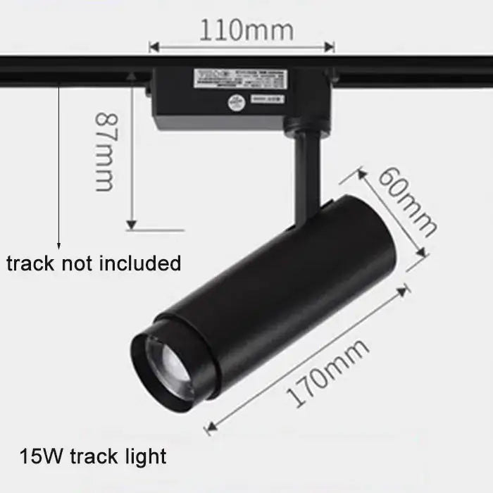 Black cylindrical 15w matte finish track spotlight with adjustable focus for industrial living room decorbites adjustable focus