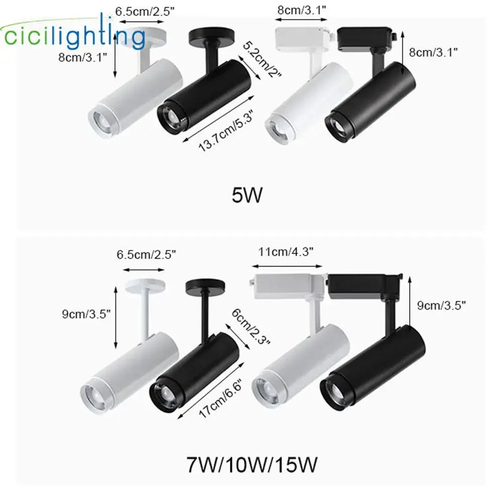 Black and white industrial adjustable focus track spotlights with sleek cylindrical design for modern living room decorbites adjustable focus