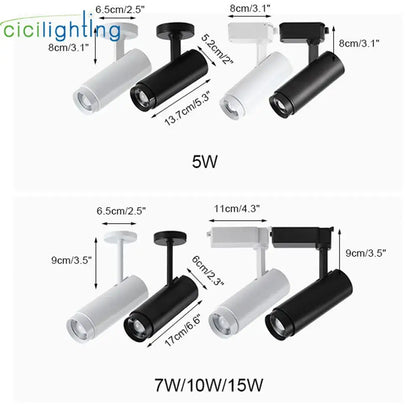 Black and white industrial adjustable focus track spotlights with sleek cylindrical design for modern living room decorbites adjustable focus