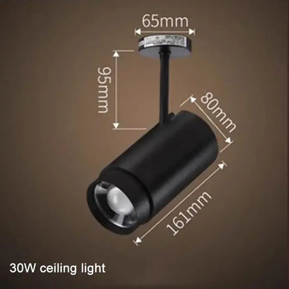 Black cylindrical 30w ceiling track spotlight with matte finish and adjustable focus bracket for living room decorbites adjustable focus