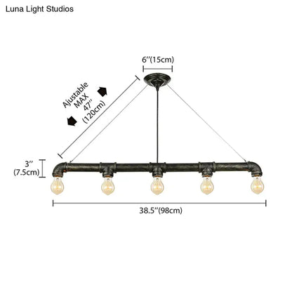 DecorBites industrial metal pendant ceiling light with five exposed edison bulbs in antique brass for living room island