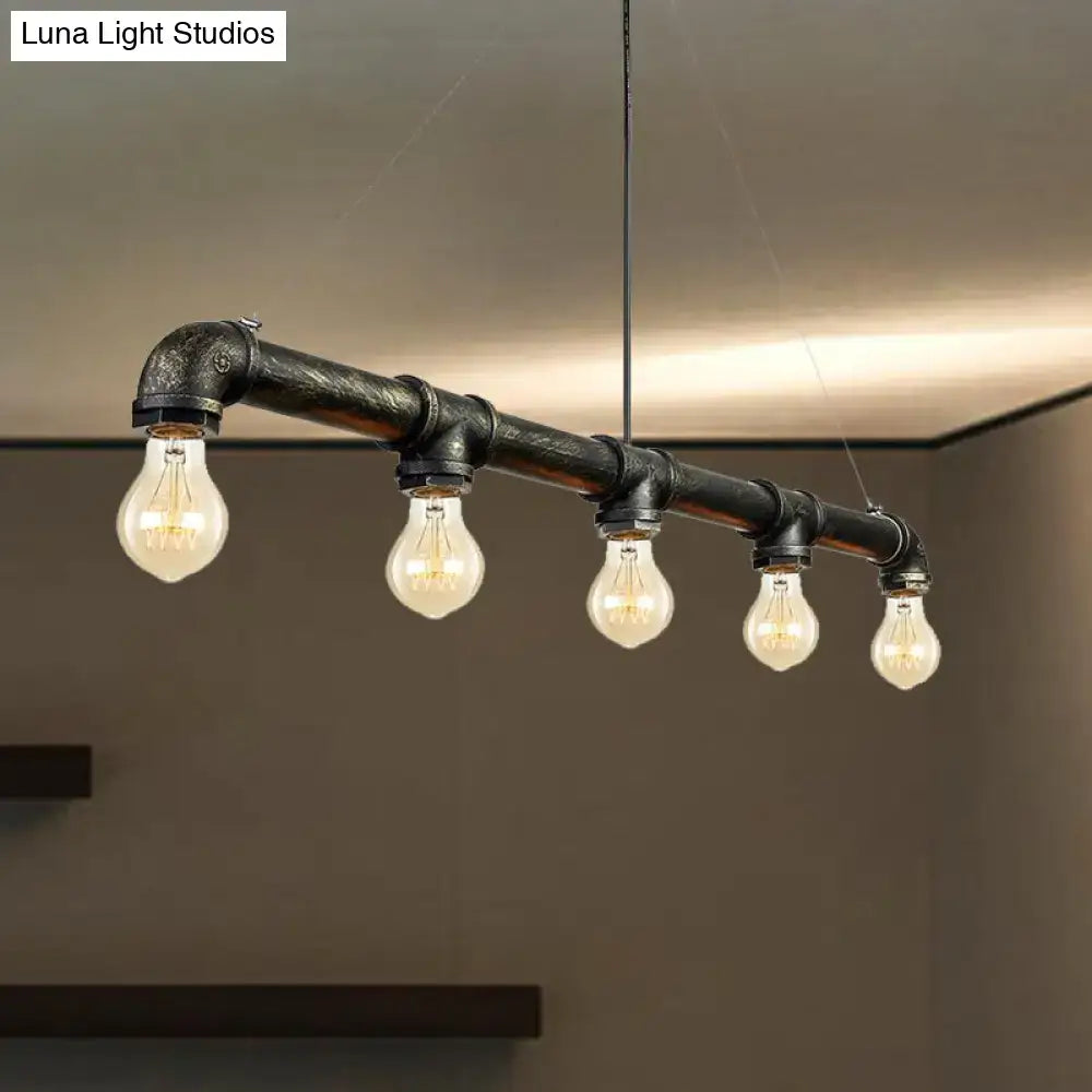 Decorbites industrial metal ceiling light with five exposed filament bulbs in antique brass for living room island