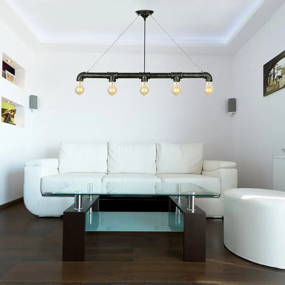 Decorbites industrial metal pendant lamp with five bare filament bulbs in antique brass ceiling light for living room island