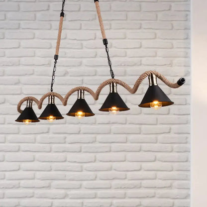 Decorbites rustic metal cone island ceiling light with black shades and natural rope suspension for island ceilings